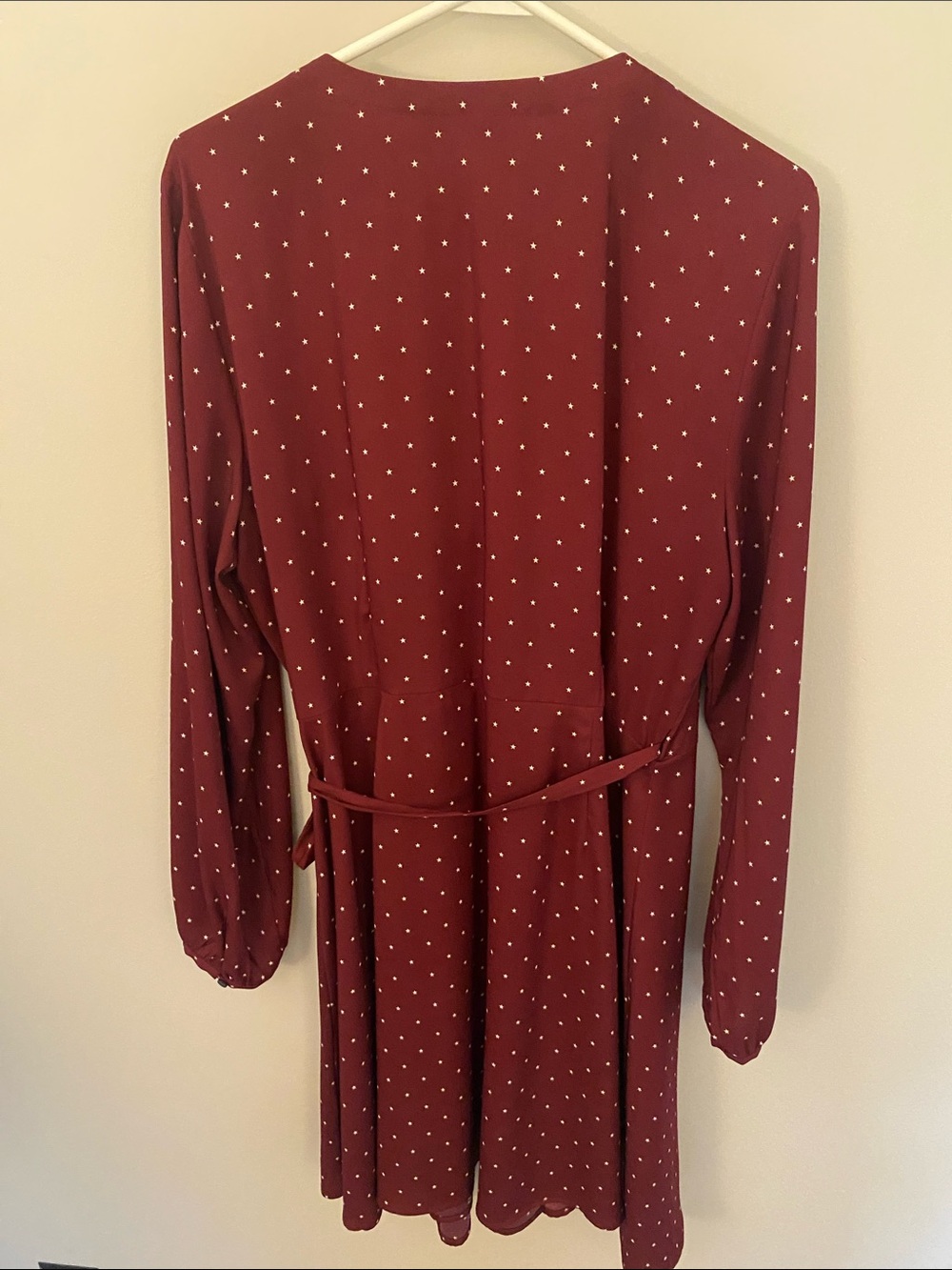 LOFT Burgundy Wrap Dress with White Polka Dots - Picture 5 of 6